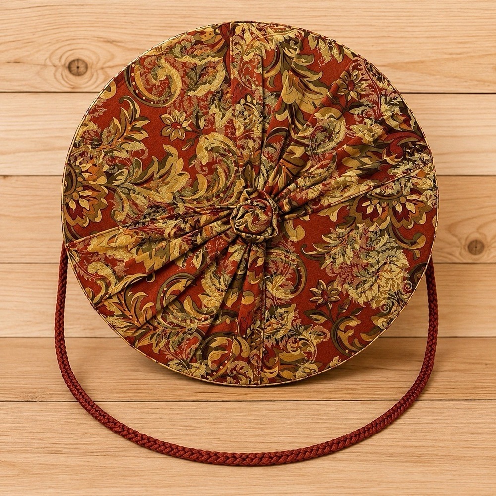 Large Round Floral Fabric Hat Box Decorative Storage Box w/ Rope Handle 12"[FL] - Picture 2 of 7